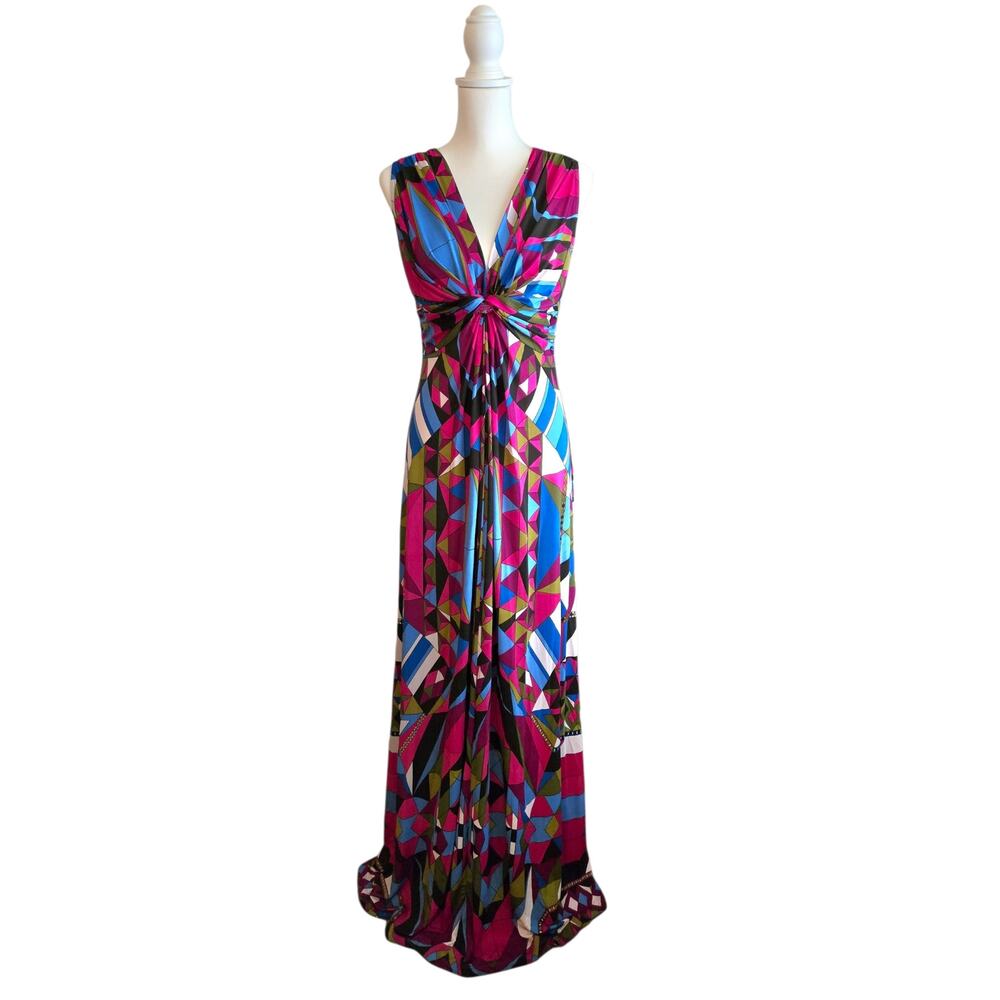 Retro Mod Colorful Geometric Long Maxi Dress Jewel Tone Size M Boston Proper